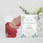 Alpine Trees Winter Onederland 1e verjaardag Foto Kaart (Staand voorkant)