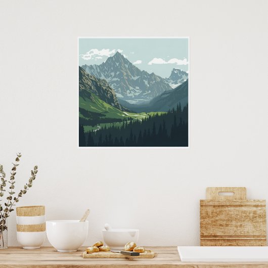 Alpine Valley Poster - Tranquil Mountain Uitzicht (Keuken)