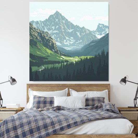 Alpine Valley Poster - Tranquil Mountain Uitzicht Canvas Afdruk (Insitu (Slaapkamer))