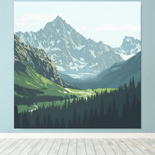 Alpine Valley Poster - Tranquil Mountain Uitzicht Canvas Afdruk (Insitu (Houten vloer))