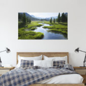 Alpine Valley Stream Green Meadows Snowy Peaks Canvas Afdruk (Insitu (Slaapkamer))