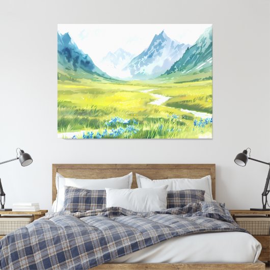 Alpine Whisper - weide onder de toppen Canvas Afdruk (Insitu (Slaapkamer))
