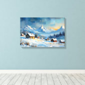Alpine Winter Village onder sterrenhemel Canvas Afdruk (Insitu (Houten vloer))
