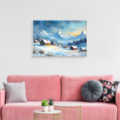 Alpine Winter Village onder sterrenhemel Canvas Afdruk (Insitu (Woonkamer))