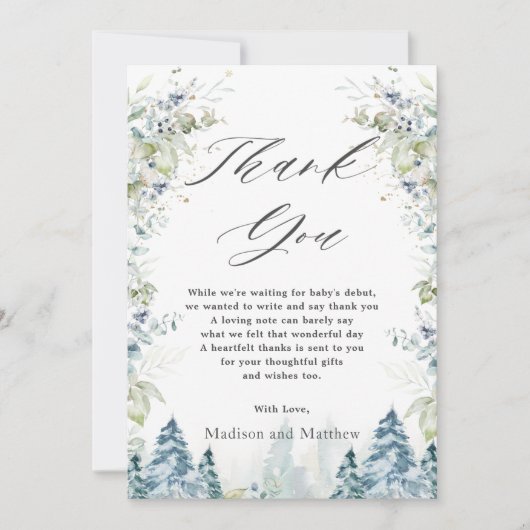Alpine Winter Wonderland Baby shower Birthday  Bedankkaart (Voorkant)