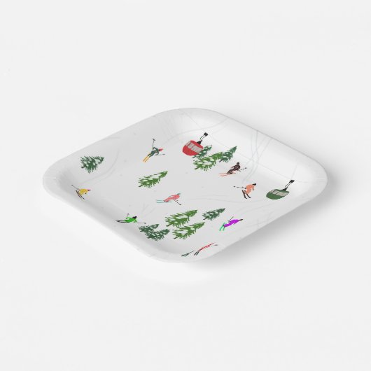 Alpineskiën | Gondola Skilift vakantieskiërs Papieren Bordje (Gebogen)