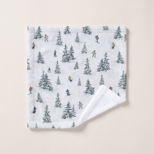Alpineskiërs en Verborgen Yetis - Downhill Skiën Bad Handdoek (Wasdoekje)