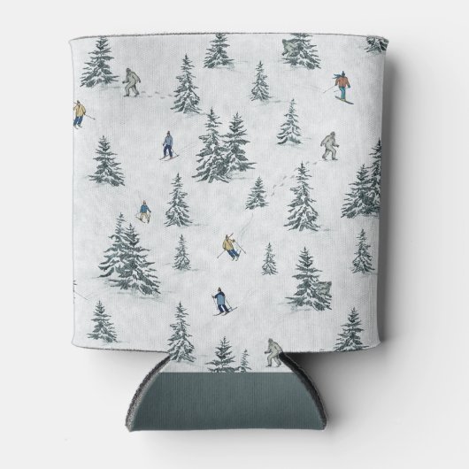 Alpineskiërs en Verborgen Yetis - Downhill Skiën Blikjeskoeler (Voorkant)