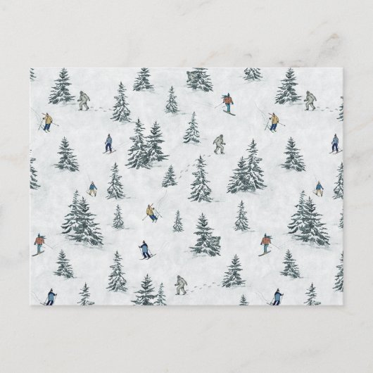 Alpineskiërs en Verborgen Yetis - Downhill Skiën Briefkaart (Voorkant)