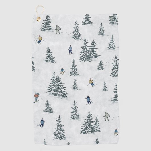 Alpineskiërs en Verborgen Yetis - Downhill Skiën Golfhanddoek (Voorkant)