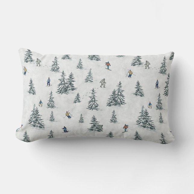 Alpineskiërs en Verborgen Yetis - Downhill Skiën Kussen (Voorkant)