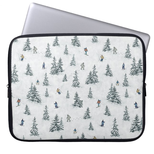 Alpineskiërs en Verborgen Yetis - Downhill Skiën Laptop Sleeve (Voorkant)