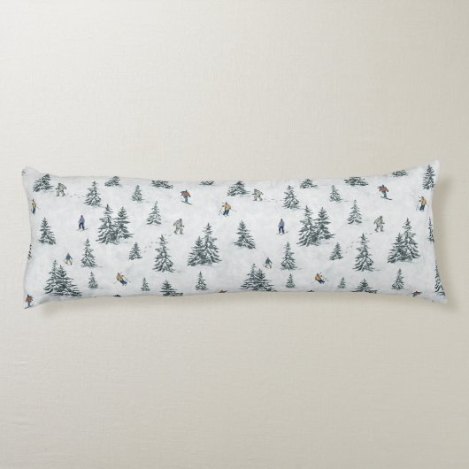 Alpineskiërs en Verborgen Yetis - Downhill Skiën Lichaamskussen (Achterkant)