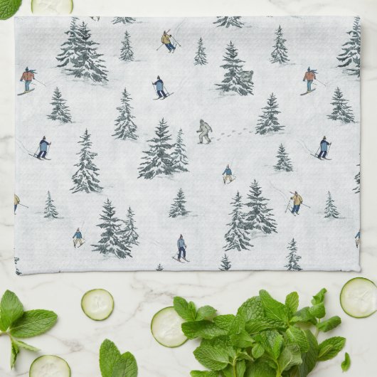 Alpineskiërs en Verborgen Yetis - Downhill Skiën Theedoek (Gevouwen)