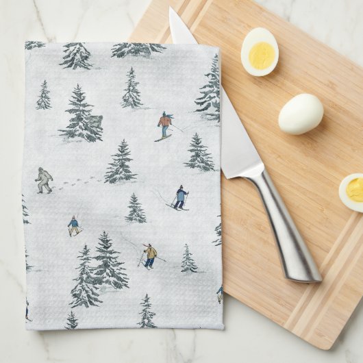 Alpineskiërs en Verborgen Yetis - Downhill Skiën Theedoek (Quarter Fold)