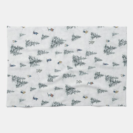 Alpineskiërs en Verborgen Yetis - Downhill Skiën Theedoek (Horizontaal)