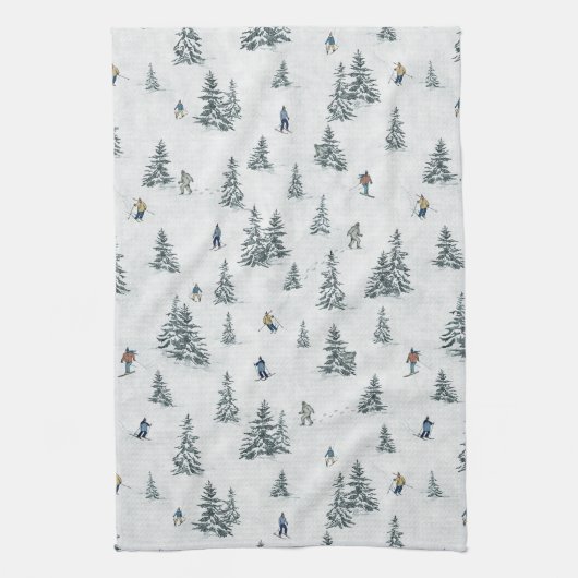 Alpineskiërs en Verborgen Yetis - Downhill Skiën Theedoek (Verticaal)