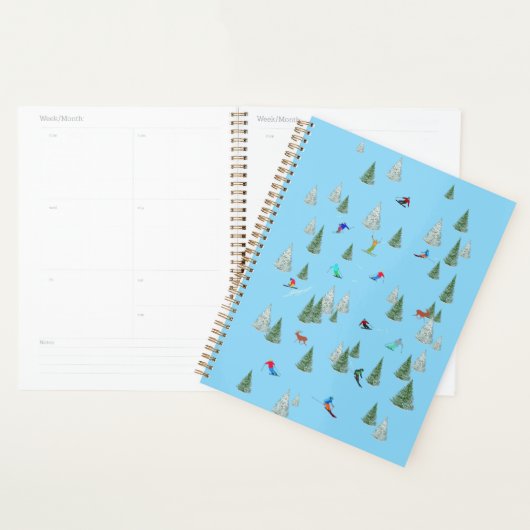 Alpineskiërs langlaufen pastelblauw planner (Display)