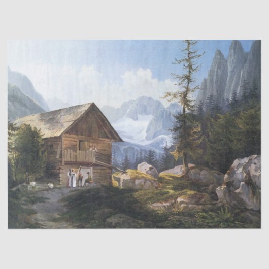Alps Mountains Forest Trees Chateau Tissue Paper Tissuepapier (Voorkant)
