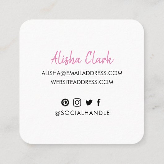 Als Aandeel volg Penseelroze sociale media Vierkante Visitekaartje (Achterkant)