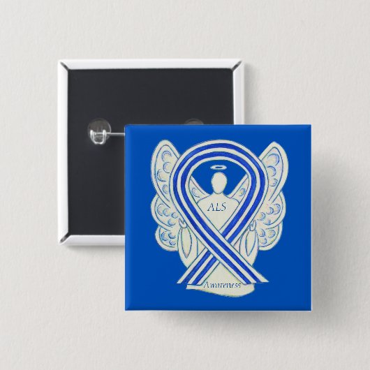 ALS Angel Awareness Ribbon Custom Art Pin Vierkante Button 5,1 Cm (Voorkant /achterkant)