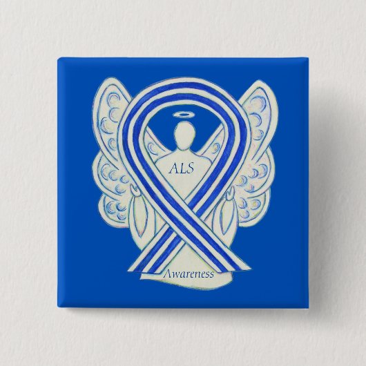 ALS Angel Awareness Ribbon Custom Art Pin Vierkante Button 5,1 Cm (Voorkant)