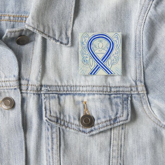 ALS Angel Awareness Ribbon Custom Art Pin Vierkante Button 5,1 Cm (In situ)