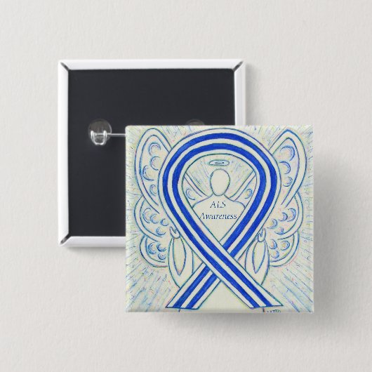 ALS Angel Awareness Ribbon Custom Art Pin Vierkante Button 5,1 Cm (Voorkant /achterkant)