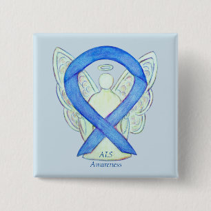 ALS Angel Awareness Ribbon Custom Art Pin Vierkante Button 5,1 Cm
