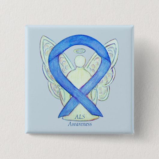 ALS Angel Awareness Ribbon Custom Art Pin Vierkante Button 5,1 Cm (Voorkant)