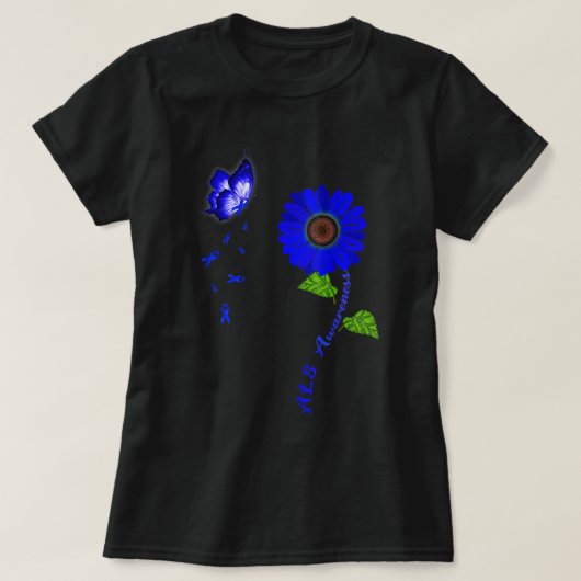 ALS Awareness Blue Butterfly Sunflower Ribbon  T-shirt (Design voorkant)