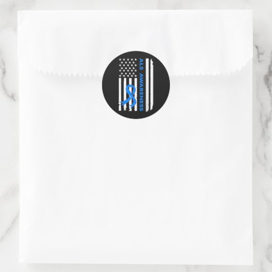 ALS Awareness Blue Ribbon Amerikaanse vlag Ronde Sticker (Tas)