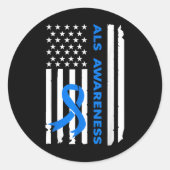 ALS Awareness Blue Ribbon Amerikaanse vlag Ronde Sticker (Voorkant)