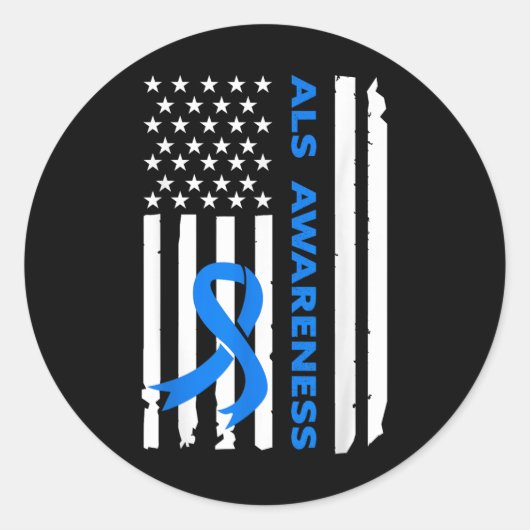 ALS Awareness Blue Ribbon Amerikaanse vlag Ronde Sticker (Voorkant)