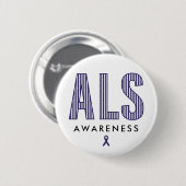 ALS Awareness Blue Ribbon Ronde Button 5,7 Cm (Voorkant /achterkant)