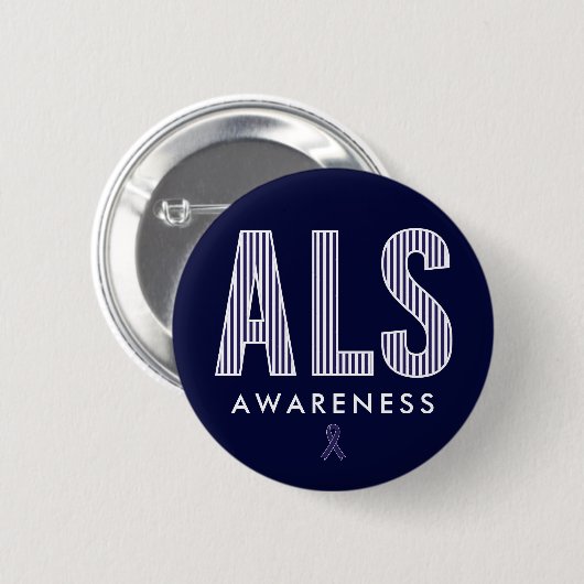 ALS Awareness Blue Ribbon Ronde Button 5,7 Cm (Voorkant /achterkant)