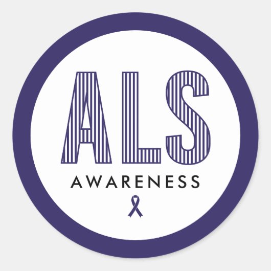 ALS Awareness Blue Ribbon Ronde Sticker (Voorkant)