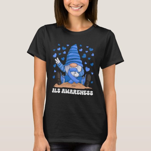 ALS Awareness Month Blue Ribbon Gnome T-shirt (Voorkant)