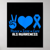 ALS Awareness Month Peace Love Cure Blue Ribbon Poster (Voorkant)