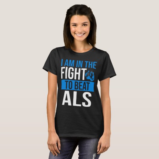 ALS Awareness Ribbon Beat the Disease ALS Warrior T-shirt (Voorkant volledig)
