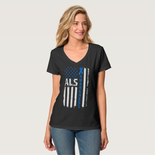 Als Bewustmakingsblauw lint Verenigde Staten Ameri T-shirt (Voorkant volledig)
