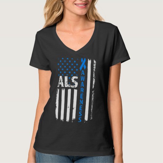 Als Bewustmakingsblauw lint Verenigde Staten Ameri T-shirt (Voorkant)