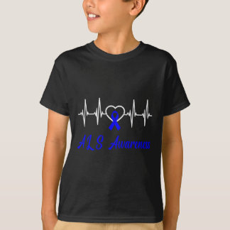 ALS Bewustzijn Heartbeat Love Blue Ribbon Support T-shirt