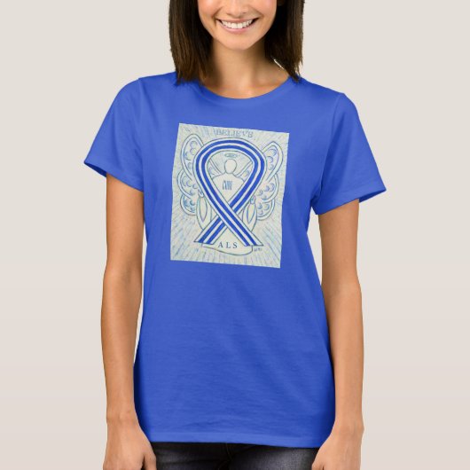 ALS Blue Awareness Ribbon Angel Custom Shirt (Voorkant)