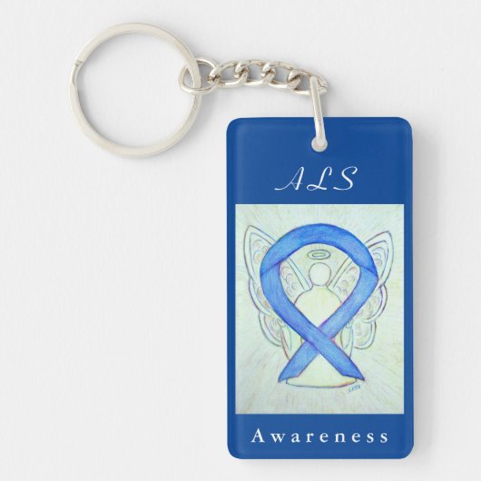 ALS Blue Awareness Ribbon Guardian Angel Sleutelha Sleutelhanger (Voorkant)