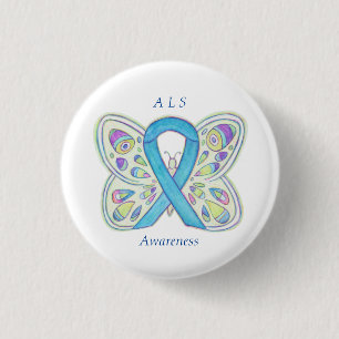 ALS Blue Butterfly Awareness Ribbon Custom Art Pin Ronde Button 3,2 Cm