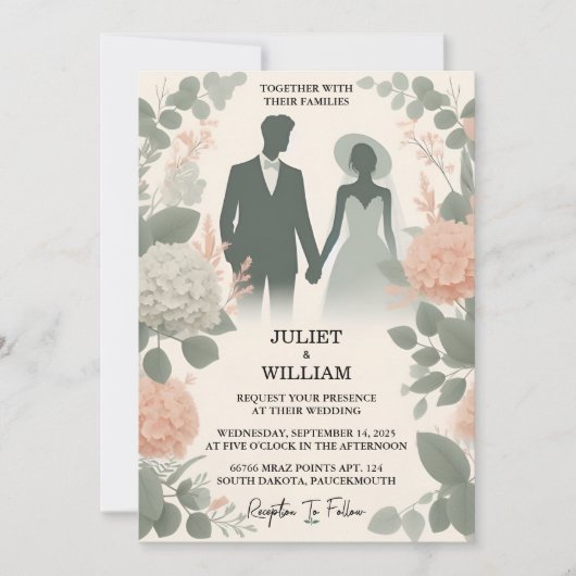 Als Blush pastel Perzik Mint Moss Sage Groene Brui Kaart (Voorkant)