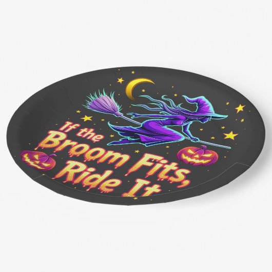 Als de bezem past Ride It Halloween Witch ontwerp Papieren Bordje (Gekanteld)