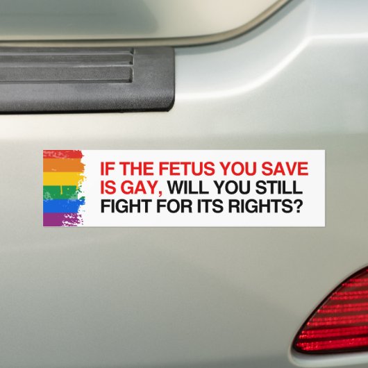 ALS DE FETUS DIE U OPSPEELT, GAY IS, VECHT U NOG.  BUMPERSTICKER (Op auto)