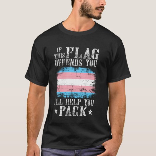 Als deze vlag je beledigt Trans Rainbow Pride Tran T-shirt (Voorkant)